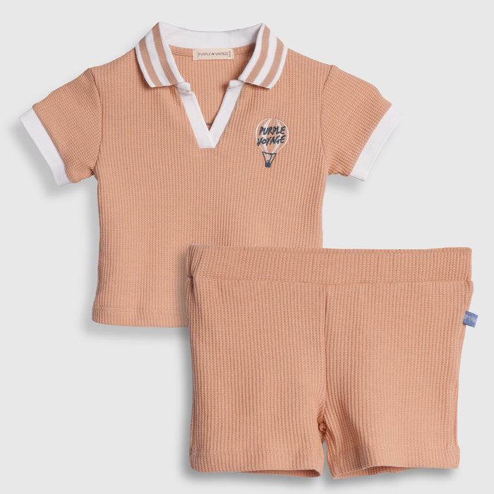 Kids Boys Tshirt Shorts Set in Beige with Soft Cotton Fabric, Comfort Summer Wear