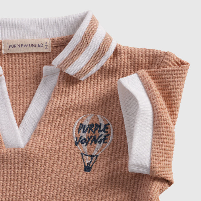 Kids Boys Tshirt Shorts Set in Beige with Soft Cotton Fabric, Comfort Summer Wear