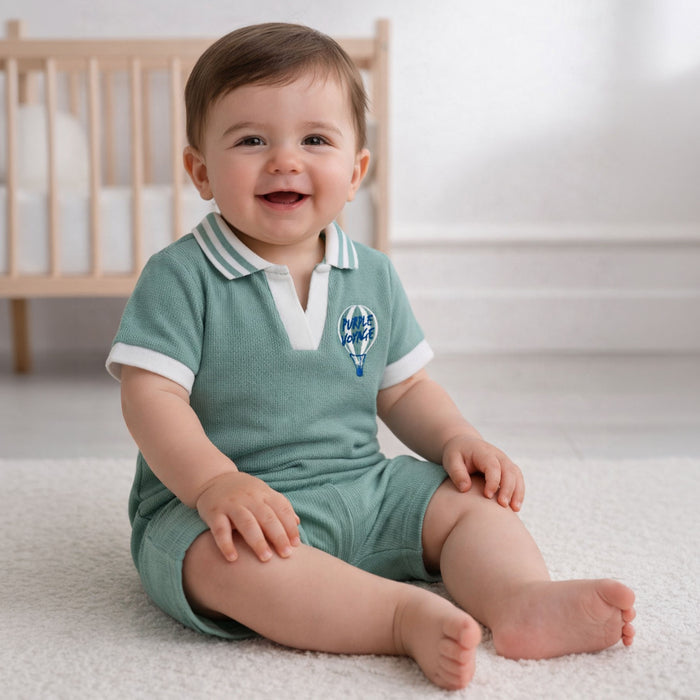 Kids Boys Tshirt Shorts Set in Light Teal with Soft Cotton Fabric, Comfort Summer Wear