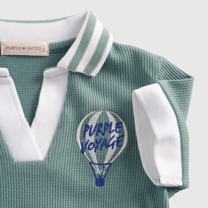 Kids Boys Tshirt Shorts Set in Light Teal with Soft Cotton Fabric, Comfort Summer Wear