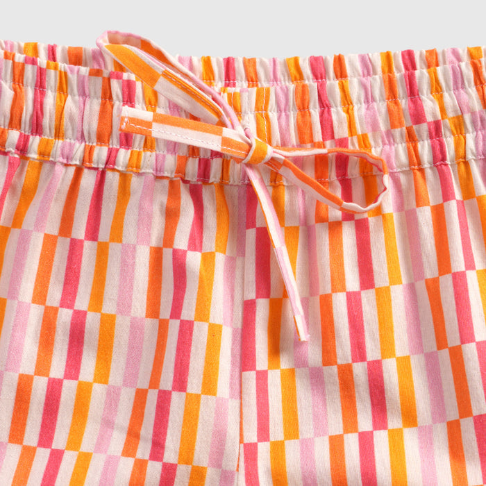 Kids Co ord Set White Pink Cotton Sleeveless Top & Printed Pants for Relaxed Summer