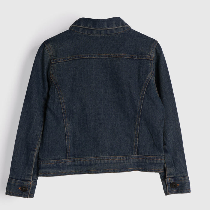 Kids Girl Denim Jacket in Blue with Regular Fit, Butterfly Embroidery & Full Sleeves