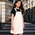 Kids Girl Dungaree in White with Comfort Fabric, Floral Print, Flared Fit & Buckle Closure