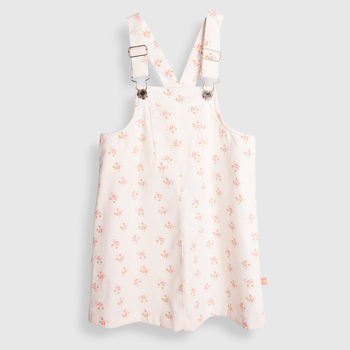 Kids Girl Dungaree in White with Comfort Fabric, Floral Print, Flared Fit & Buckle Closure
