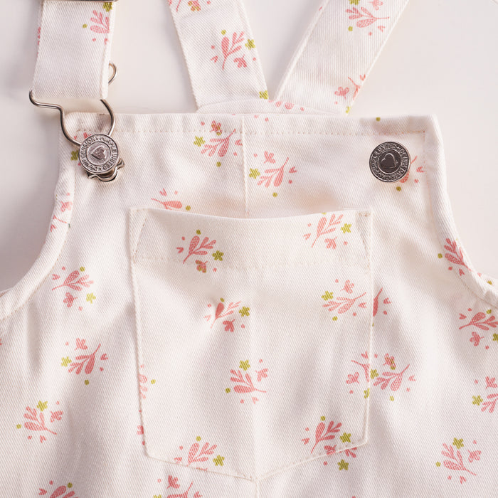 Kids Girl Dungaree in White with Comfort Fabric, Floral Print, Flared Fit & Buckle Closure