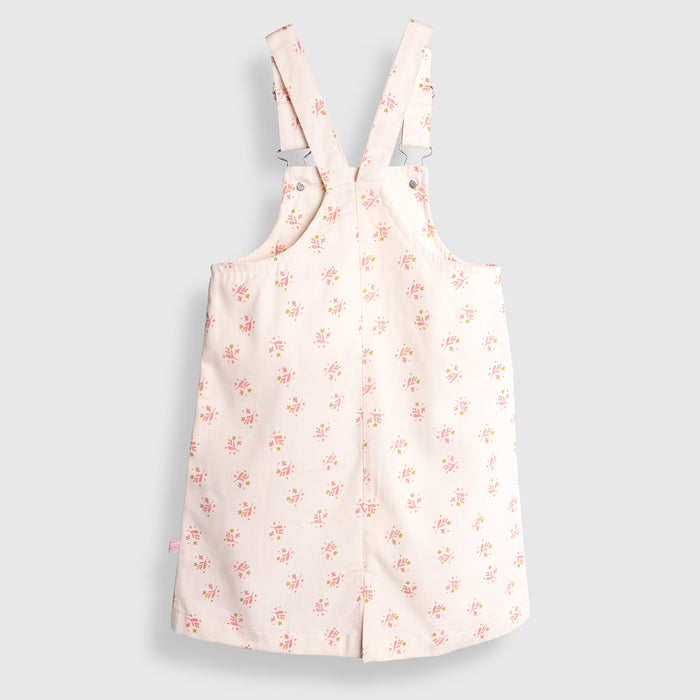 Kids Girl Dungaree in White with Comfort Fabric, Floral Print, Flared Fit & Buckle Closure