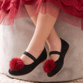 Kids Girls Ballerinas in Black with Textured Finish, Statement Detail & Elastic Strap
