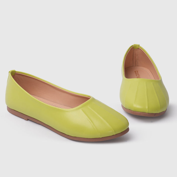 Kids Girls Ballerinas in Green with Pleated Toe, Soft Insole & Low Flat Comfort Sole