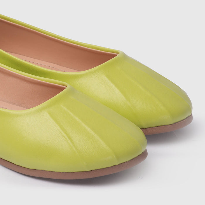 Kids Girls Ballerinas in Green with Pleated Toe, Soft Insole & Low Flat Comfort Sole