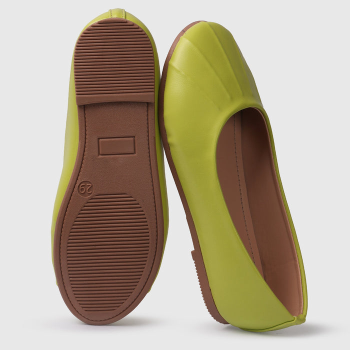 Kids Girls Ballerinas in Green with Pleated Toe, Soft Insole & Low Flat Comfort Sole