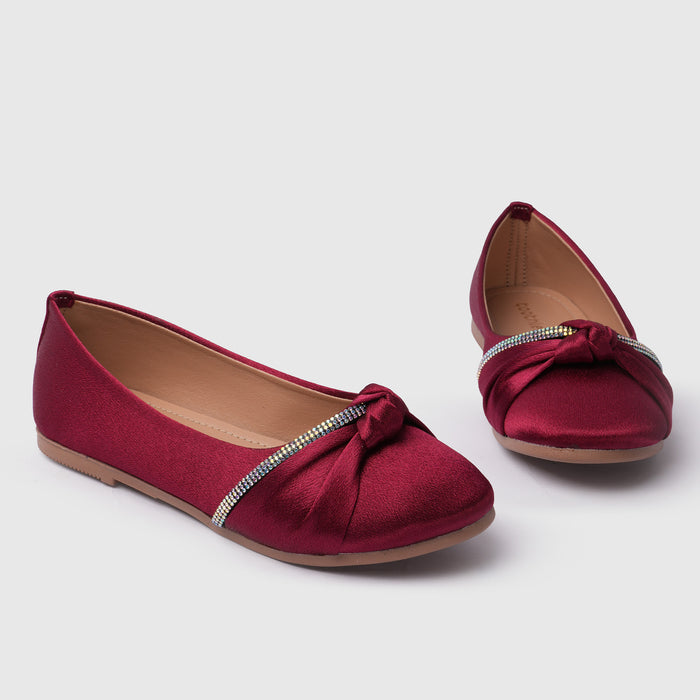 Kids Girls Ballerinas in Red with Bow Detail & Embellished Strap, Comfortable Occasion Wear