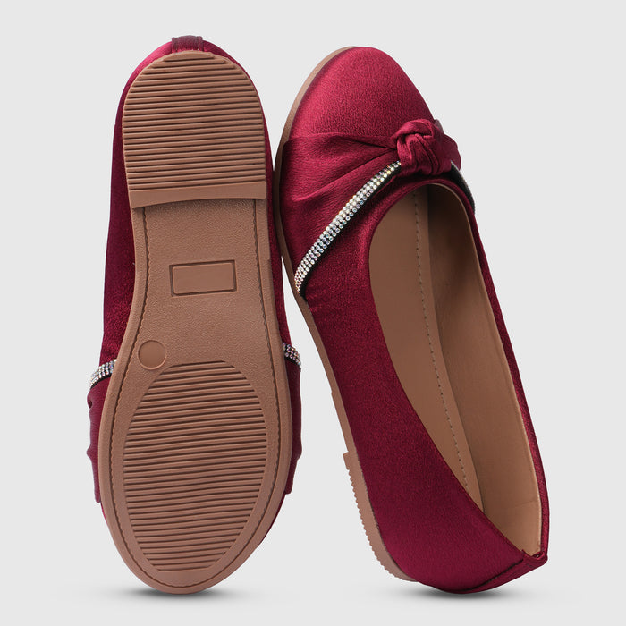 Kids Girls Ballerinas in Red with Bow Detail & Embellished Strap, Comfortable Occasion Wear