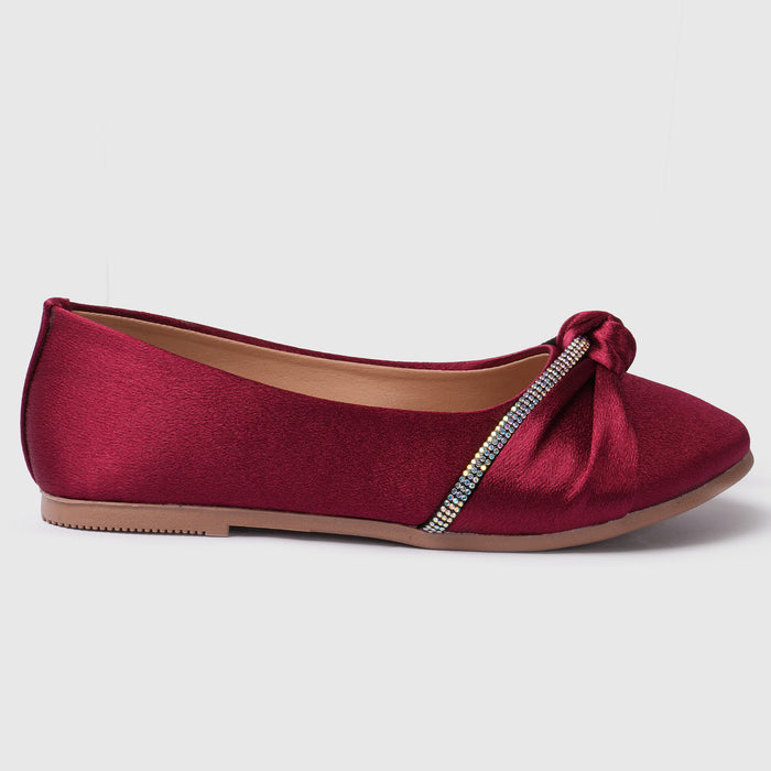 Kids Girls Ballerinas in Red with Bow Detail & Embellished Strap, Comfortable Occasion Wear