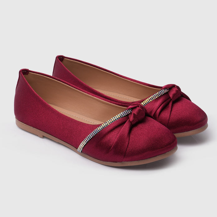 Kids Girls Ballerinas in Red with Bow Detail & Embellished Strap, Comfortable Occasion Wear