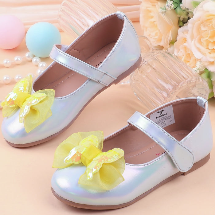 Kids Girls Ballerinas in Sky Blue with Cushioned Insole, Hook-and-Loop Strap & Bow Detail