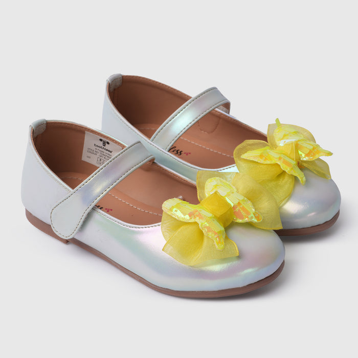 Kids Girls Ballerinas in Sky Blue with Cushioned Insole, Hook-and-Loop Strap & Bow Detail