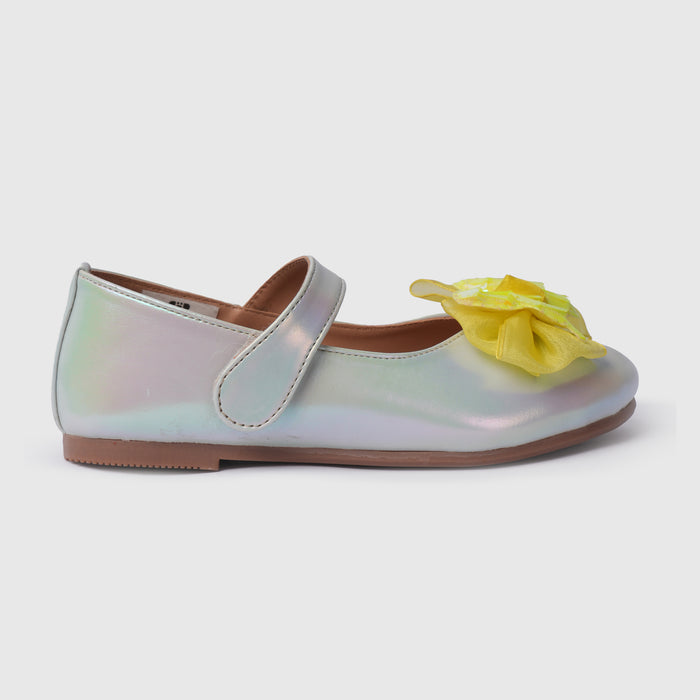 Kids Girls Ballerinas in Sky Blue with Cushioned Insole, Hook-and-Loop Strap & Bow Detail