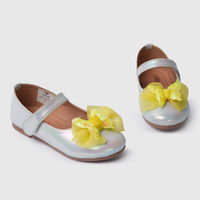 Kids Girls Ballerinas in Sky Blue with Cushioned Insole, Hook-and-Loop Strap & Bow Detail
