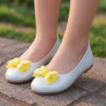 Kids Girls Ballerinas in Sky Blue with Shimmer Finish, Bow Detail & Cushioned