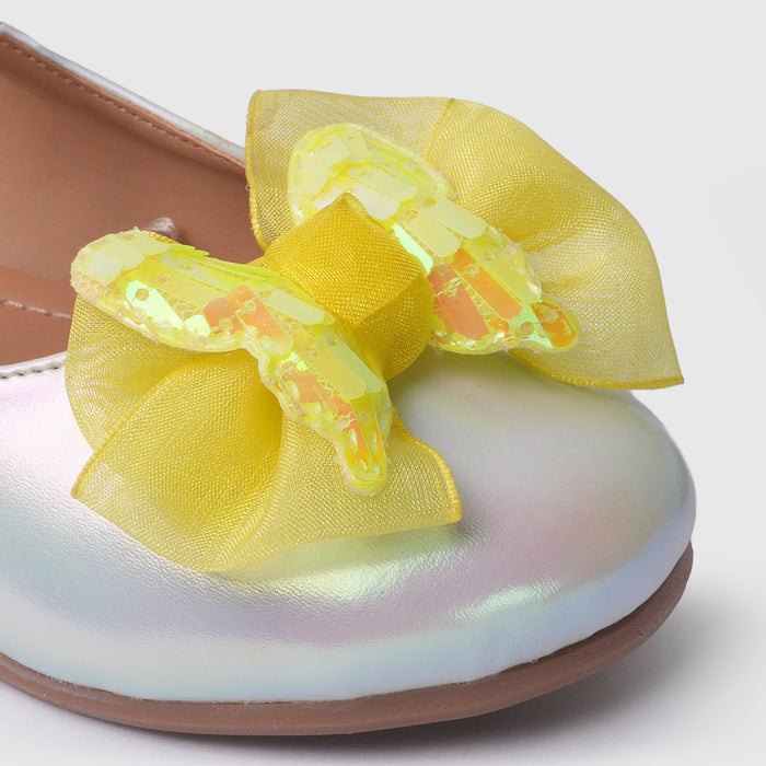 Kids Girls Ballerinas in Sky Blue with Shimmer Finish, Bow Detail & Cushioned