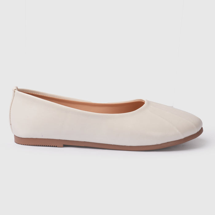 Kids Girls Ballerinas in White with Pleated Toe, Soft Insole & Low Flat Comfort Sole