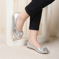 Kids Girls Ballerinas Silver Bow Detail & Cushioned Comfort Fit Ballet Flats