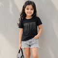 Kids Girls Black T-Shirt with Rhinestone Drip Artwork