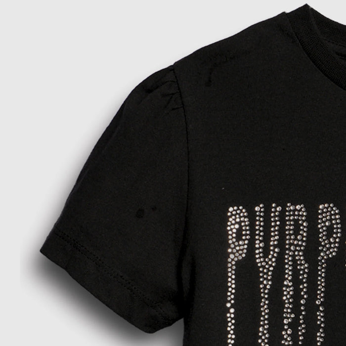 Kids Girls Black T-Shirt with Rhinestone Drip Artwork
