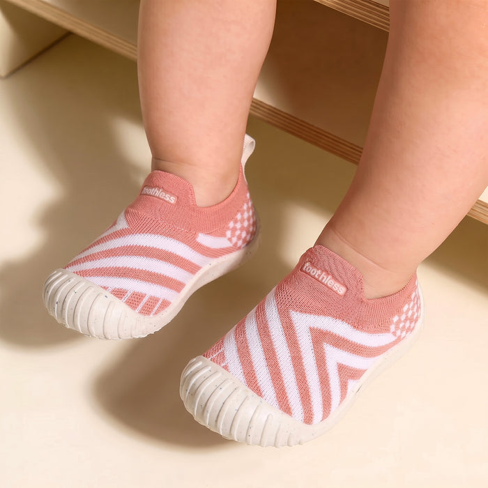 Kids Girls Casual Shoes in Peach with Knit Breathable Upper, Slip-On Fit & Flexible Sole