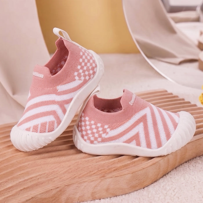 Kids Girls Casual Shoes in Peach with Knit Breathable Upper, Slip-On Fit & Flexible Sole