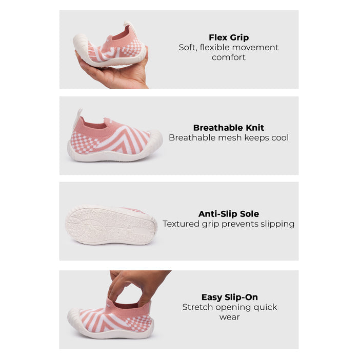 Kids Girls Casual Shoes in Peach with Knit Breathable Upper, Slip-On Fit & Flexible Sole