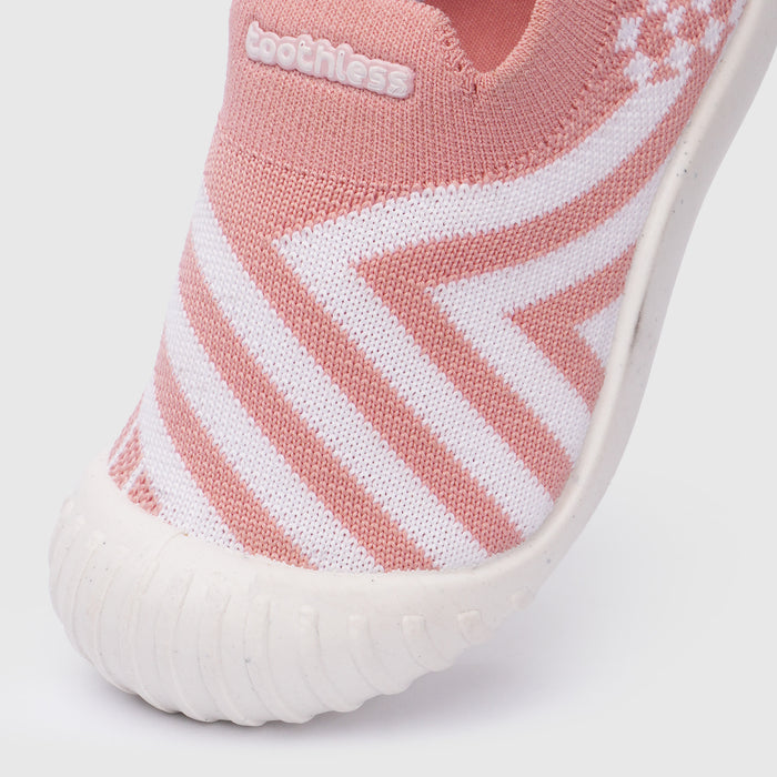 Kids Girls Casual Shoes in Peach with Knit Breathable Upper, Slip-On Fit & Flexible Sole