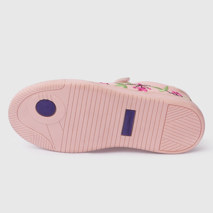 Kids Girls Casual Shoes in Pink with Floral Embroidery, Strap Closure & Cushioned Comfort