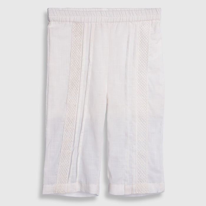 Kids Girls Co-ord Set in Peach White with Cotton Lace Top & Comfort Straight Fit Pants
