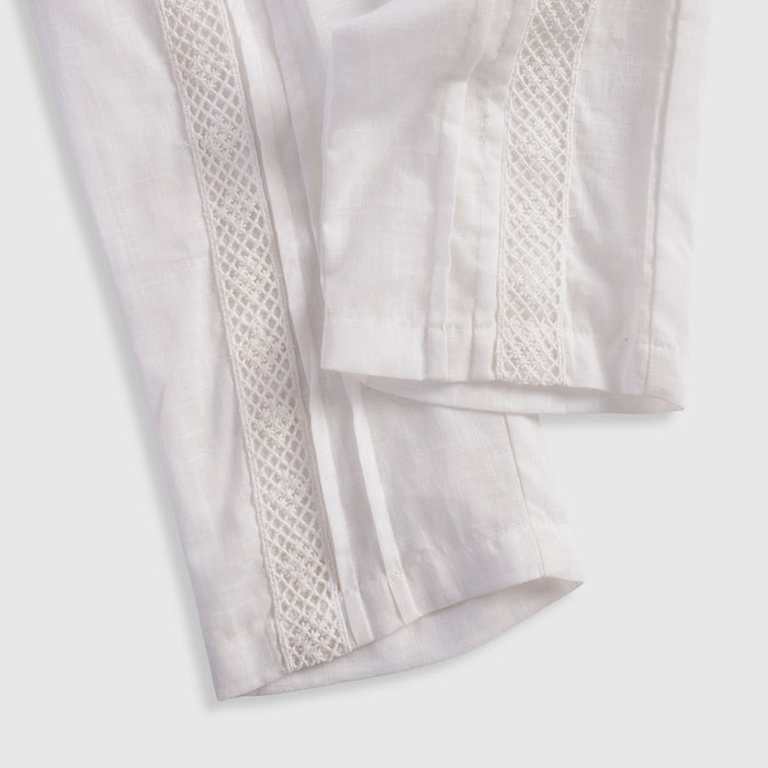 Kids Girls Co-ord Set in Peach White with Cotton Lace Top & Comfort Straight Fit Pants