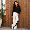 Kids Girls Combo Set with Black Casual Full Sleeves Tshirt & White Wide Leg Comfort Lower