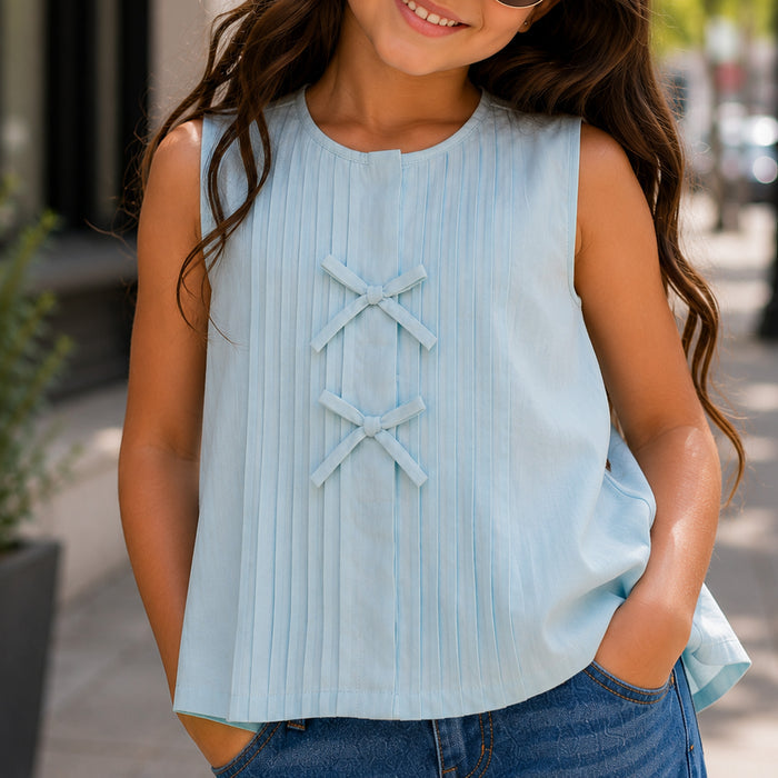 Kids Girls Combo Set with Light Blue Soft Fabric Top & Blue Comfort Fit Embroidered Jeans