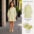 Kids Girls Combo Set with Light Green Stripe Dress & Lime Green Off White Sandals