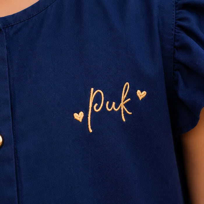 Kids Girls Combo Set with Navy Blue Casual Peplum Top & Yellow Comfort Fit Wrap Skort