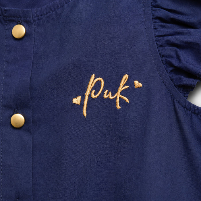 Kids Girls Combo Set with Navy Flutter Sleeve Top & Light Blue Comfort Fit Denim Shorts