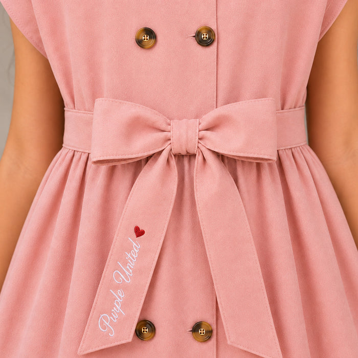 Kids Girls Combo Set with Peach Collared Dress & Pink Embellished All Day Comfort Ballerinas