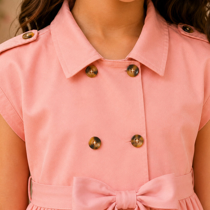 Kids Girls Combo Set with Peach Collared Dress & Pink Embellished All Day Comfort Ballerinas