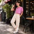 Kids Girls Combo Set with Pink Puff Sleeve Casual Top & Off White Cargo Comfortable Lower