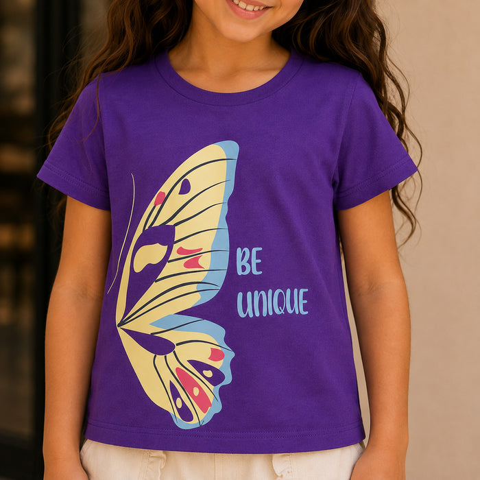 Kids Girls Combo Set with Purple Graphic Casual Tshirt & Off White Utility Jogger Style Lower