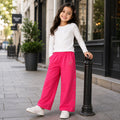 Kids Girls Combo Set with White Soft Fabric Full Slevees Tshirt & Fuchsia Comfort Fit Lower