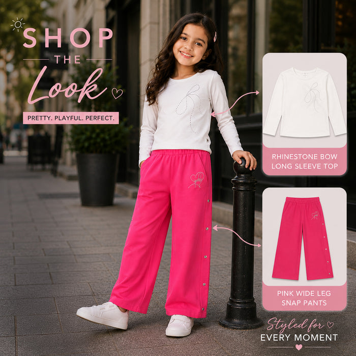 Kids Girls Combo Set with White Soft Fabric Full Slevees Tshirt & Fuchsia Comfort Fit Lower
