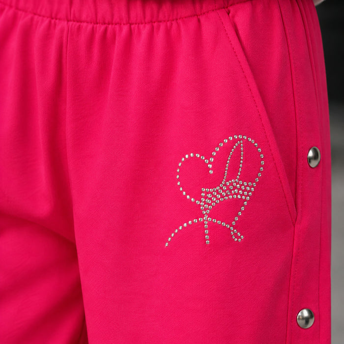 Kids Girls Combo Set with White Soft Fabric Full Slevees Tshirt & Fuchsia Comfort Fit Lower