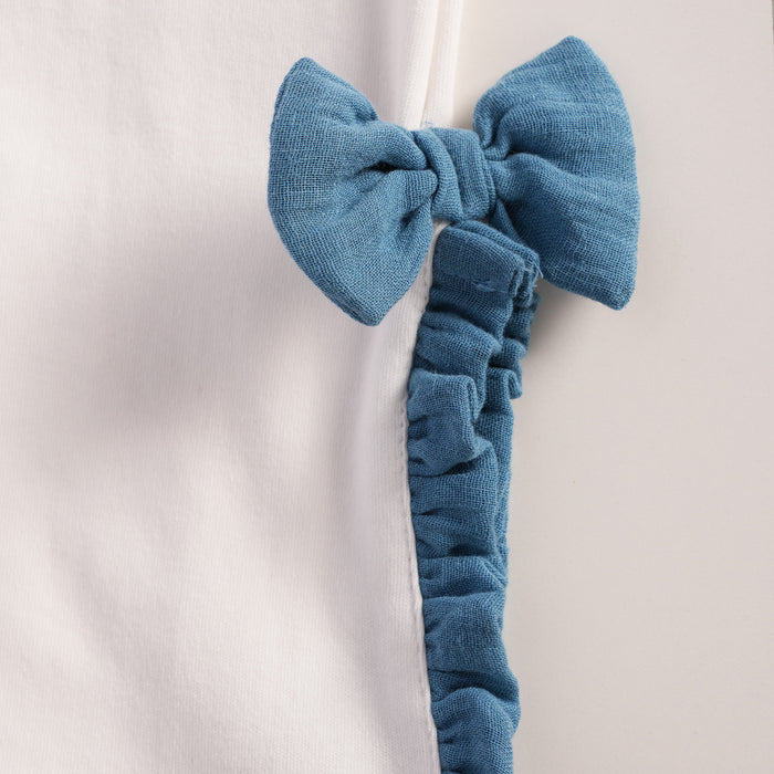 Kids Girls Coord Set in Blue White with Airy Fabric Lace Collar Top & Comfort Wide Leg Pants
