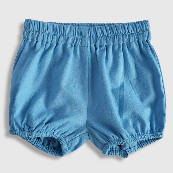 Kids Girls Coord Set in Blue with Floral Applique Cotton Top & Shorts for Summer Comfort Wear
