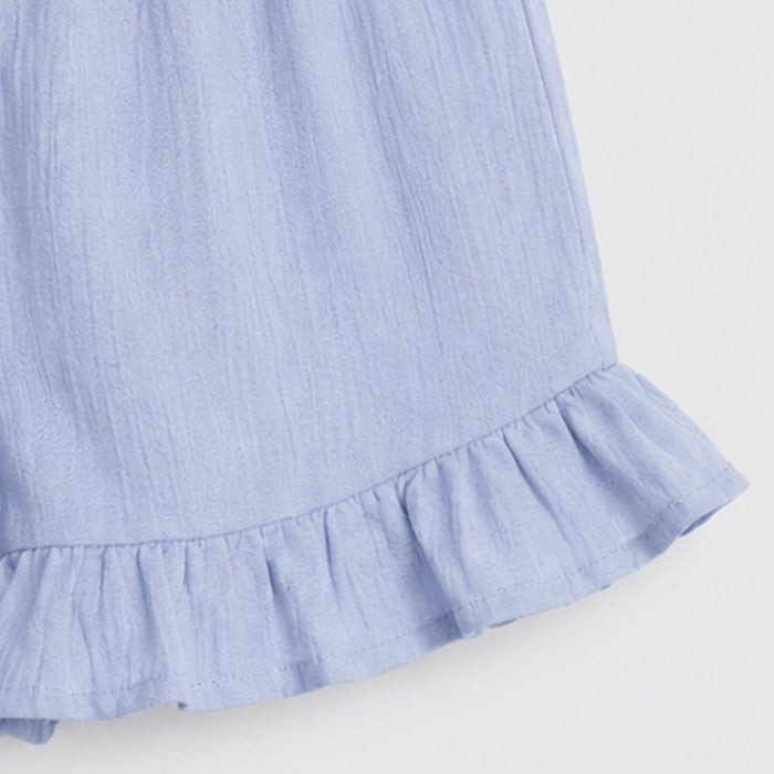 Kids Girls Coord Set in Light Blue with Ruffle Crop Top & Skirt Styling for Comfort Wear